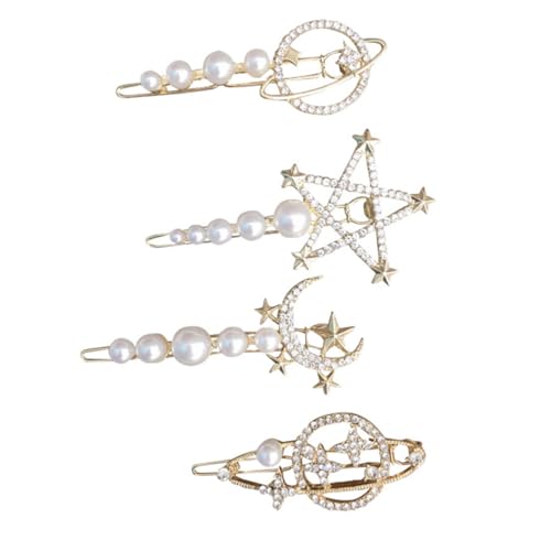 GANAZONO 4 Stück Teiliges Damen Haarspangen mit Planet und Monddesign Perlenbesatz Modische Haarklammern für Party Hochzeit Karneval und Alltag Passend für Verschiedene Frisuren und von GANAZONO