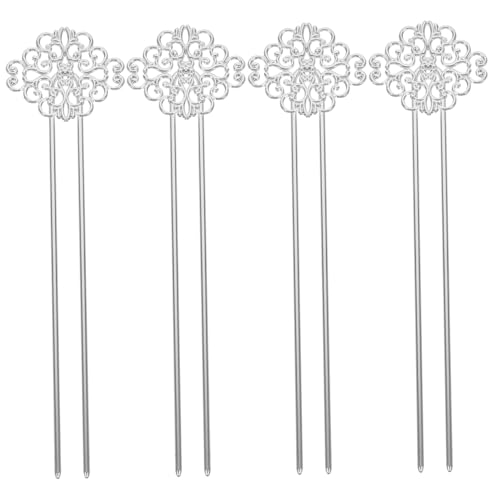 GANAZONO 4 Stück Teiliges Haargabel Metall für Damen Vintage U förmige Haarforke in Silber Stabiler Haarschmuck für Dutt frisuren Leicht und Kompakt Geeignet für Alltag Hochzeit und Party von GANAZONO