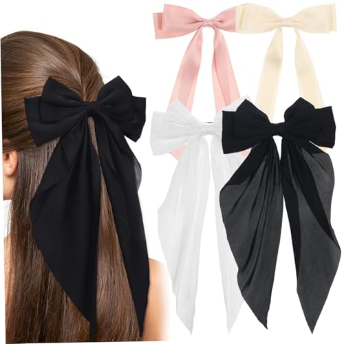 GANAZONO 4 Stück Teiliges Haarschleifen Satin Haarspangen Stilvolle Schleifenclips Vielseitig für Haartypen Langlebig und Einfach zu Befestigen Damen und Teenager Haaraccessoires von GANAZONO