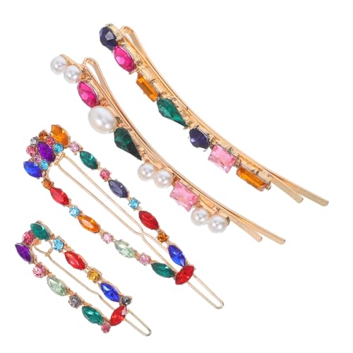 GANAZONO 4stücke Legierung Strass Haarnadeln Stilvolle Haarclips Ponyspange Haarnadel Für Mädchen Haarzubehör Mit Perlen Und Kristallen von GANAZONO