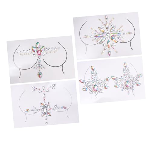 GANAZONO 4sätze Brustschmuck Körperschmuck Brust-strass-aufkleber Mit Acryl-edelsteinen Für Partys Und Festivals Einfach Anzubringen Und Wiederverwendbar von GANAZONO