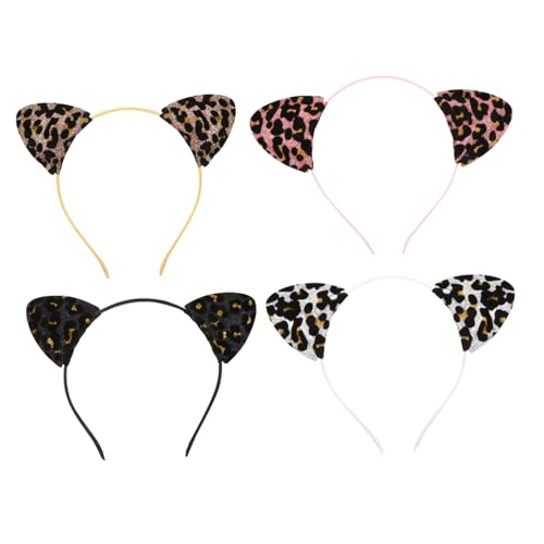 GANAZONO 4stücke Kreative Katzenohren Haarschmuck Leopardenmuster Haarreifen Für Halloween Und Partys Geeignet Für Frauen Und Mädchen Schwarz Silber Und Gold von GANAZONO
