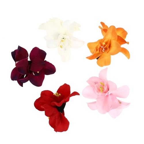 GANAZONO 5 Stück Teiliges Hawaii Haarclips mit Doppelte Orchideen Langlebig und Rutschfest Eleganter Blüten Haarschmuck für Frauen und Mädchen für Party Urlaub und Alltagsstyling von GANAZONO