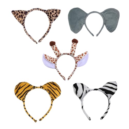 GANAZONO 5 Stück Teiliges Plüsch Tierhaarband Zoo Cartoon Haarreif mit Giraffe Zebra Tiger Leopard für Kostüm Party Halloween Kinderfest Weiches Komfortables Haarschmuck von GANAZONO