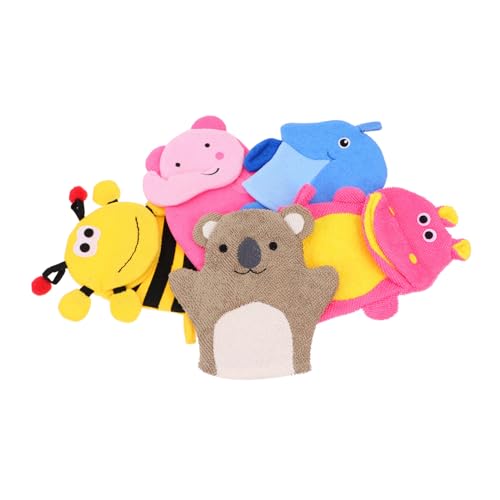 GANAZONO 5 Stück Teiliges mit Tiermotiven Weiche Saugfähige Peeling bad handschuhe für Sanfte Reinigung Leicht Praktisch und Farbenfroh für Junge Mädchen und Kinderbad von GANAZONO