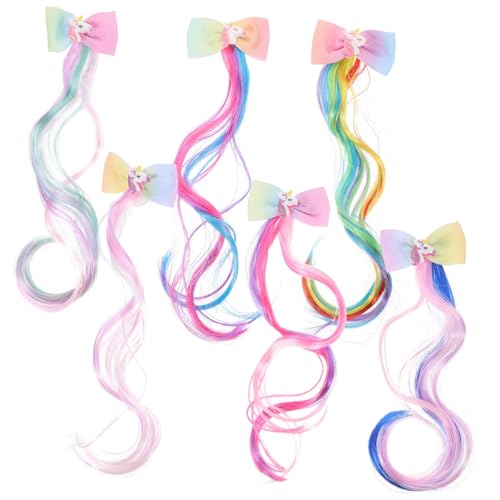 GANAZONO 6 Stück Teiliges Bunte Haarsträhnen mit Schleifen haarclips für Kleinkinder Mädchen Haarschmuck Farbenfrohe Haarverlängerungen Sicher und Schonend für Partys Festivals Alltag von GANAZONO