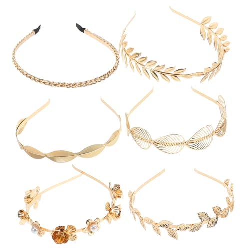 GANAZONO 6 Stück Teiliges Damen Stirnband Set mit Metallblättern und Kunstperlen Eleganter Haarschmuck für Hochzeiten Partys und Festivals Leicht und Bequem zu Tragen von GANAZONO
