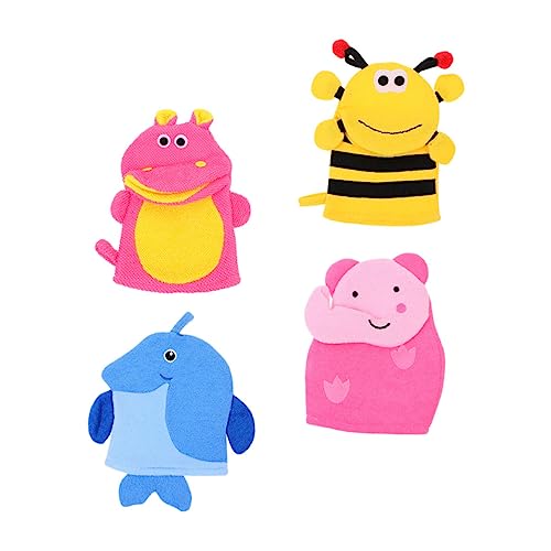 GANAZONO Badehandschuhe 4 Stück Kinder Cartoon Tiere Design Peeling Waschlappen für/Kleinkind Vielseitig Einsetzbar in Badewanne/Dusche Weich und Effektiv für Sanfte von GANAZONO