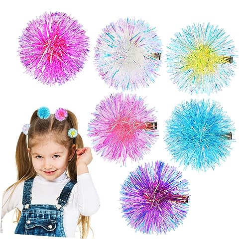 GANAZONO 6stücke Teiliges Bunte Haarspangen Mit Fuzzy Pompons Stilvolle Haarclips Für Damen Haaraccessoires Für Partys Und Alltag von GANAZONO