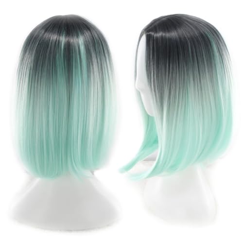 GANAZONO Perücke Bob Damen Farbverlauf Cosplay Kunsthaar Kurze Glatte Spitze Hochtemperatur Bob Perücke Farbverlauf Hellgrün von GANAZONO