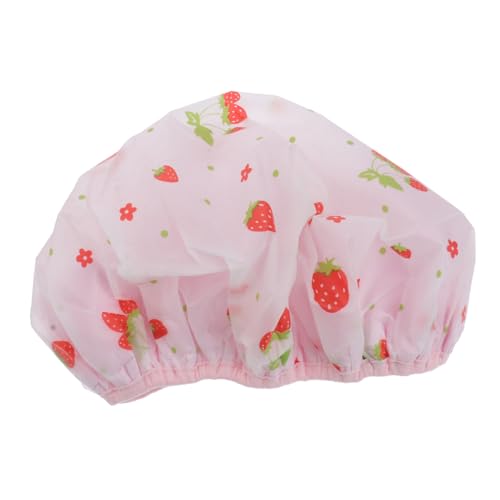 GANAZONO Doppelschichtige Wasserdichte Duschhaube Mit Erdbeermuster Elastische Schnell Trocknende Badekappe Für Damen Und Herren Für Bad Und Spa von GANAZONO