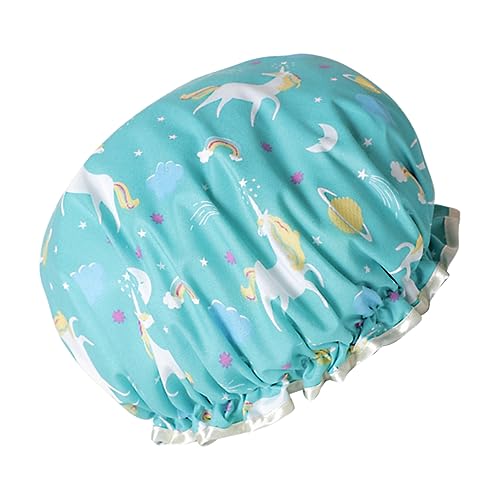 GANAZONO Duschhut Badehut Küchenhut Dot Duschmütze Damen Badehut Blau Einhorn Design Zusammenklappbar von GANAZONO