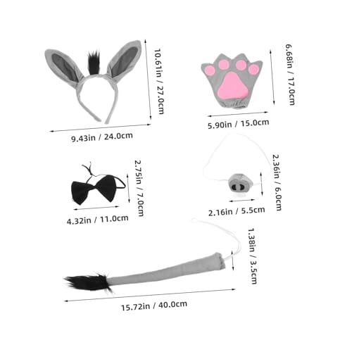 GANAZONO Esel Haarreif Set mit Grauen Donkey Ohren und Handschuhen Weiches Kostümzubehör für Tier mottoparty Halloween und Cosplay Bequem und Niedlich von GANAZONO
