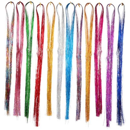 GANAZONO Glitzernde Haarsträhnen Farben mit Rundhaken für Damen Flexible Haarverlängerung zum Einklipsen Wiederverwendbar für Party und DIY Frisuren Glänzend und Einfach Anzuwenden von GANAZONO