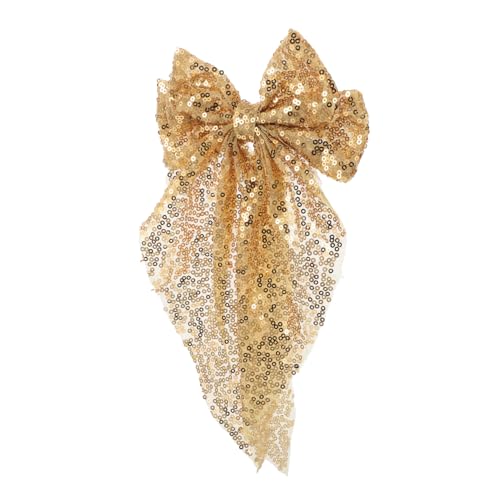 GANAZONO Goldener Pailletten Haarschleifen Clip Funkelnder Oversized Haarschmuck für Frauen und Mädchen Eleganter Haarspange für Festliche Anlässe Vielseitig Einsetzbar für Verschiedene von GANAZONO