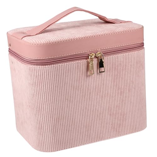 GANAZONO Großer Kosmetikkoffer mit Spiegel Tragbare Schminktasche Damen Langlebige Handtasche mit Reißverschluss Leichter Kulturbeutel für Reisen und Alltag Rosa Handgriff Multifunktional von GANAZONO