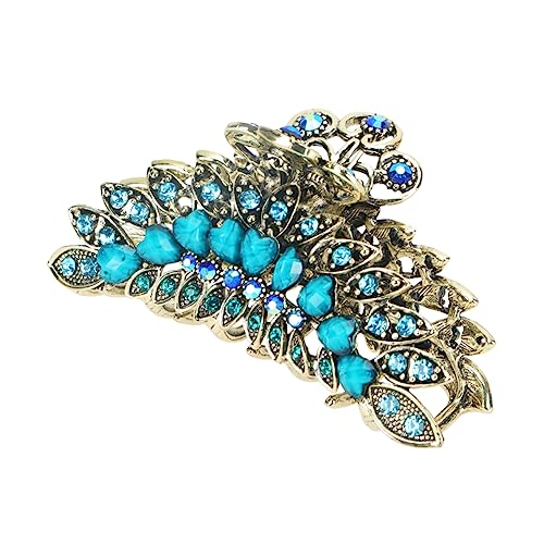 GANAZONO Retro Haarklammer mit Strassstein Großer Blauer Jaw Clip Stilvoller Ponytail Clip Langlebiger Haarschmuck für Damen Geeignet für Alltag und Festliche Anlässe von GANAZONO