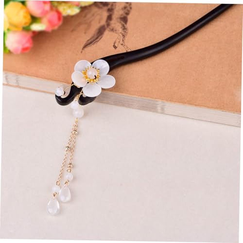 GANAZONO Retro Haarschmuck Damen Vintage Haarnadel aus Schwarzem Ebenholz mit Quaste und Blumenmotiv Klassischer Chinesischer Updo Haarstab für Elegante Traditionelle Frisuren von GANAZONO