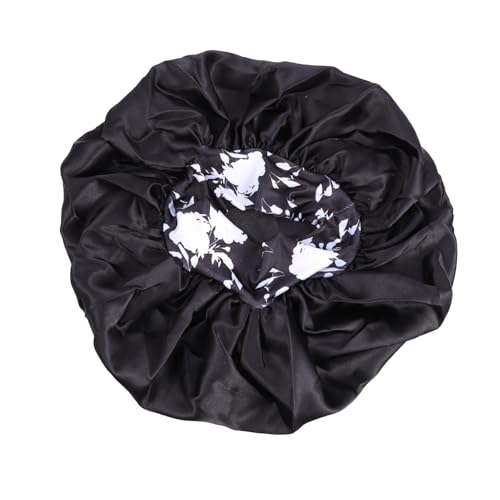 GANAZONO Satin Haarhaube Schlafmütze Für Damen Große Blume Bedruckt Atmungsaktiv Elastisch Haarschutz Für Lockiges Haar Für Schlaf Und Chemo von GANAZONO