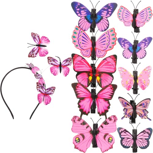 GANAZONO Schmetterlinge 3D Haarspange und Stirnband Satz 11 Stücke Farbenfrohes Kopfschmuck für Damen für Partys und Besondere Anlässe von GANAZONO