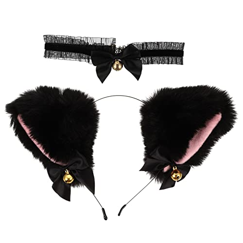 GANAZONO 1satz Lace Bell Cat Ears Headdress Und Halskette Für Cosplay Party Und Kostüme Süßes Katzenohren Stirnband Mit Glöckchen Und Eleganter Schleife Für Halloween Und Karneval von GANAZONO