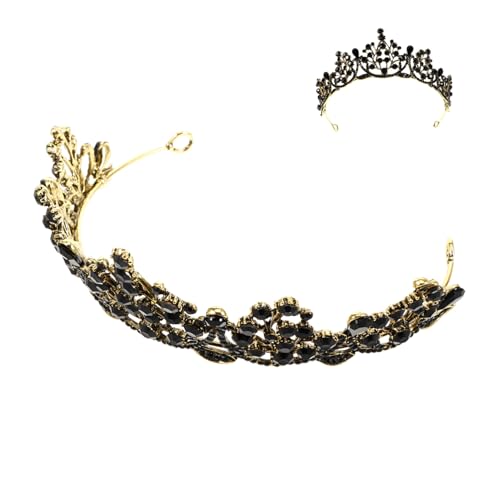 GANAZONO Vintage Barock Brautkrone Schwarz Elegant Diadem Haarschmuck Hochzeit Party Festlicher Kopfschmuck für Frauen von GANAZONO
