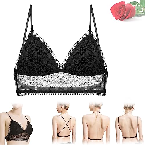 Diversev BH mit niedrigem Rücken, kabelloser Hebe-Spitzen-BH mit niedrigem Rücken, BH mit niedrigem Rücken für rückenfreies Kleid, sexy rückenfreies Bralette (A,M) von GANDUS