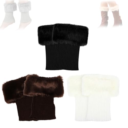 GANDUS Damen-Stiefel-Manschetten-Topper mit Fellbesatz, Beinwärmer, gehäkelte Kunstfell-Besatz, Winter-Ärmel-Beinlinge, gestrickte Stiefel-Manschetten-Knöchelwärmer (3pcs-F,One Size) von GANDUS