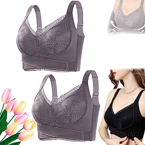 GANDUS Turmalinfaser-Rekontur-BH, seidiger Turmalin-BH, formender Hebe-BH mit Spitze und seitlicher Schnalle vorne (2pcs/A,38/85BC) von GANDUS
