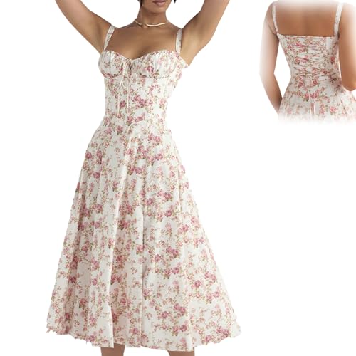 Geblümtes Bustier-Kleid zur Taillenformung, Bustier-Sommerkleid mit Print, sexy Bustier-Kleider mit Schlitz-Print für Damen (A,XS) von GANDUS
