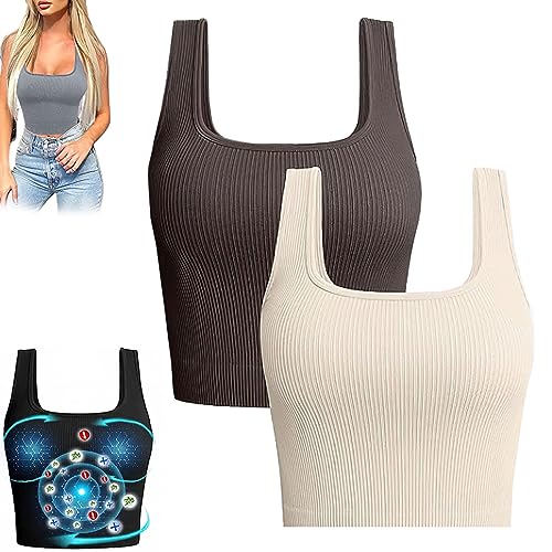 LymIon Fitnista Sommer-Tanktop, Turmalin-Formungsweste, Ion Energy-Weste, solide, bauchfreie, sexy gerippte Weste für Damen (2*F,L) von GANDUS