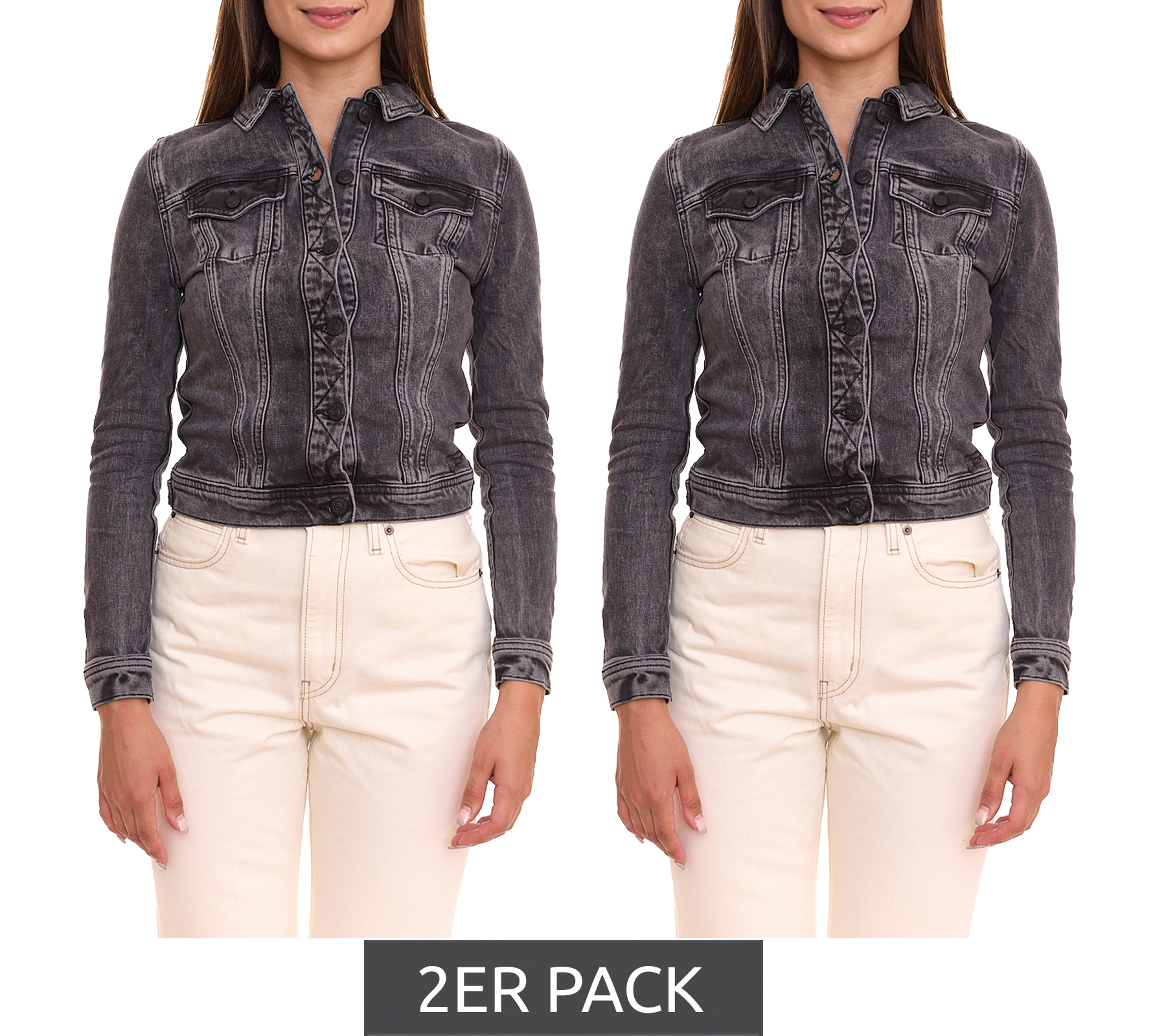 2er Sparpack GANG JEANS Damen Denim-Jacke Jeans-Jacke im Washed Look 68113848 Grau/Schwarz von GANG JEANS