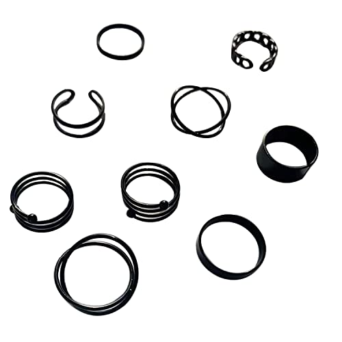 GANMFOYC 9er-Pack Schwarz Knuckle Rings Set für Frauen Mädchen Schlangenkette Stapelring Vintage Boho Midi Ringe Größe gemischt von GANMFOYC
