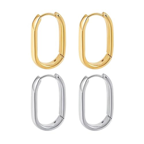 Chunky Earrings für Damen, Dupes Ohrringe, Hypoallergene Waterdrop Earrings for Women Earrings Dupes Damen Ohrringe Damen Vergoldete Ohrringe Creolen Gold Ohrringe (Rechteck) von GANMFOYC