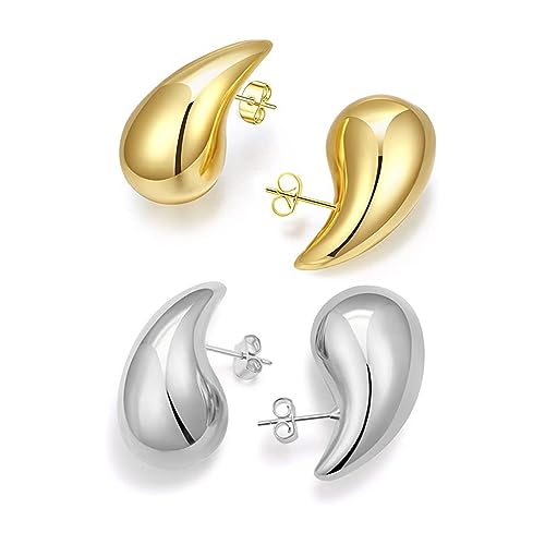 Chunky Earrings für Damen, Dupes Ohrringe, Hypoallergene Waterdrop Earrings for Women Earrings Dupes Damen Ohrringe Damen Vergoldete Ohrringe Creolen Gold Ohrringe (Teardrop) von GANMFOYC