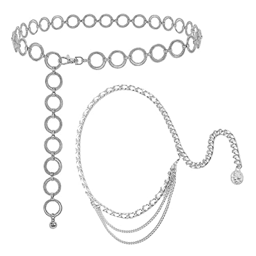 GANMFOYC 2 Stück Damen Gürtel Mode Metall Kettengürtel Legierung Taille Gürtel Einstellbare Taillenkette Damen Mehrschichtig Bauchkette Gürtel Verstellbare Kettengürtel Körperkette Schmuck von GANMFOYC
