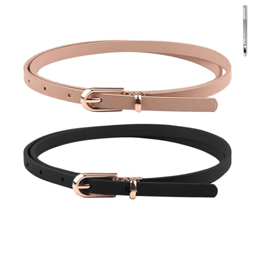 GANMFOYC 2 Stück Dünner Damen Gürtel Schmaler Taillengürtel Verstellbarer Dünner Gürtel Skinny Retro Taillengürtel Klassisch Dekorativen Gürtel für Jeans Hosen Kleider Mode Gürtel von GANMFOYC