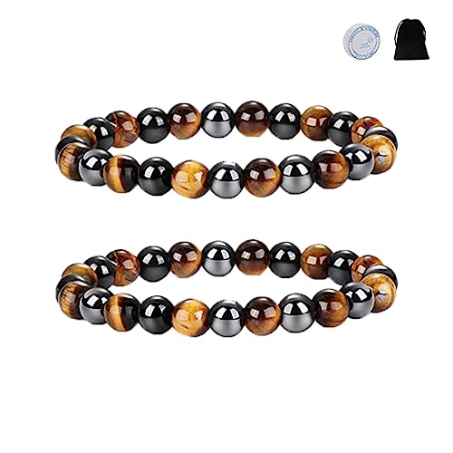 GANMFOYC 2 Stück Tigerauge Armband für Männer und Damen, 8mm Naturstein Armband Yoga Perlen Achat Elastische Armbänder Herren und Frauen Armbänder Set Geburtstagsgeschenk (10mm) von GANMFOYC