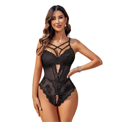 GANMFOYC Body Damen Sexy Spitze, Schwarzer Body Damen Mit Spitze, Mode Rückenfrei Oberteil Schmal Cami Top Clubwear von GANMFOYC