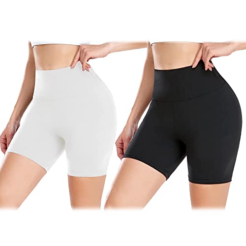 GANMFOYC Damen Bauchdeckenstraffung Yoga Shorts 2 Stück Kurze Sporthose Leggings Fitness Shorts Jogginghose Fitness Hose Laufhose High Waist Kurze Hose von GANMFOYC