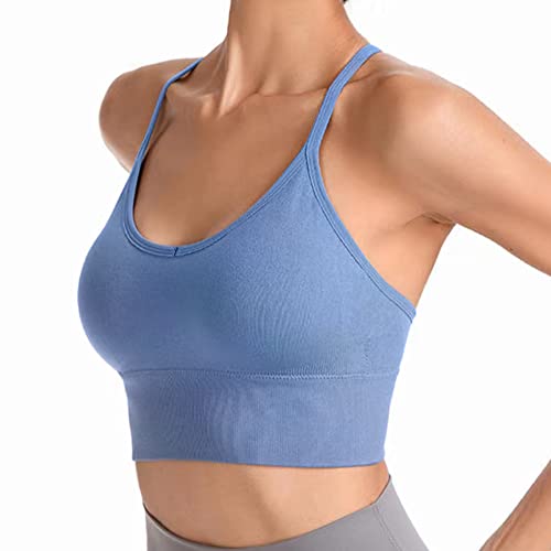 GANMFOYC Damen Ohne Bügel Sport BH Gepolstert Crossback Yoga Sports Bra Rücken Verkreuzt Gerippt Bustier Atmungsaktiv BH mit Abnehmbaren Cups von GANMFOYC