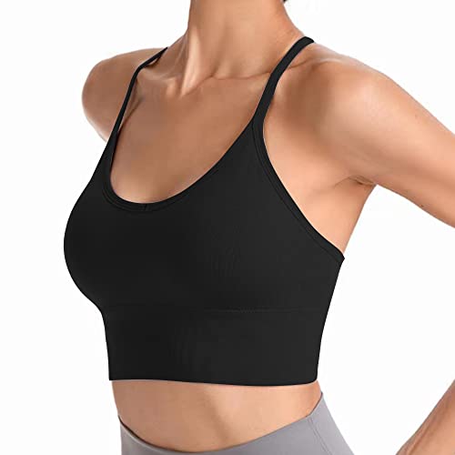 GANMFOYC Damen Ohne Bügel Sport BH Gepolstert Crossback Yoga Sports Bra Rücken Verkreuzt Gerippt Bustier Atmungsaktiv BH mit Abnehmbaren Cups von GANMFOYC