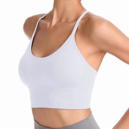 GANMFOYC Damen Ohne Bügel Sport BH Gepolstert Crossback Yoga Sports Bra Rücken Verkreuzt Gerippt Bustier Atmungsaktiv BH mit Abnehmbaren Cups von GANMFOYC