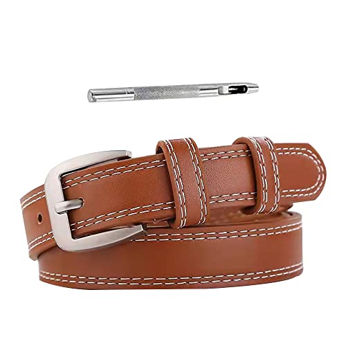 GANMFOYC Ledergürtel, 2.5 cm breit, Gürtel für Damen und Herren, kürzbar, Locher enthalten（schwarz/weinrot/blau/khaki） (Khaki) von GANMFOYC