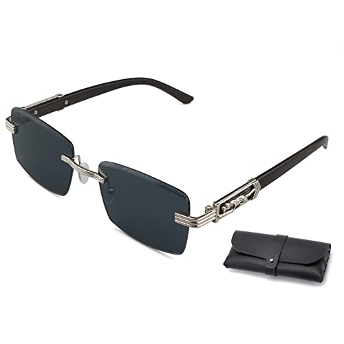 GANMFOYC Sonnenbrille Herren Holzmaserung Sonnenbrille mit Gepard Dekorative Sonnenbrille UV400 Schutz,Mode Sonnenbrille Herren Metallrahmen Fahrbrille Rechteckig (Schwarz) von GANMFOYC