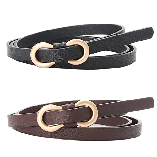 GANMFOYC elegante dünne Gürtel, 2 Stück schmale Damengürtel, modische Gürtel, Einfacher Gürtel mit Metallschnalle, Extra Dünn Hüftgürtel, Damen Super Schmal Poppig Jeans Kleid Belt Gürtel, 1 cm breit von GANMFOYC