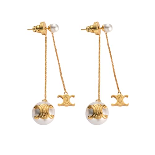 Perlenohrringe Gold, Süßwasser-Zuchtperlen Ohrringe Ohrstecker, Ohrringe Quaste baumeln, Vergoldete Ohrringe Modeschmuck für Frauen und Mädchen von GANMFOYC