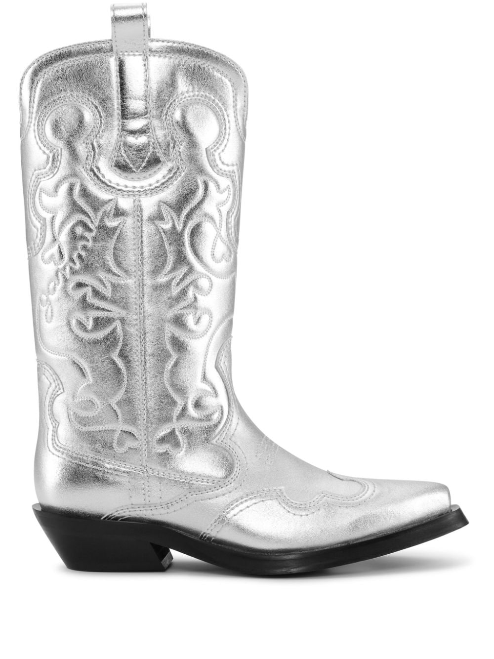 GANNI Cowboystiefel aus Leder 40mm - Silber von GANNI