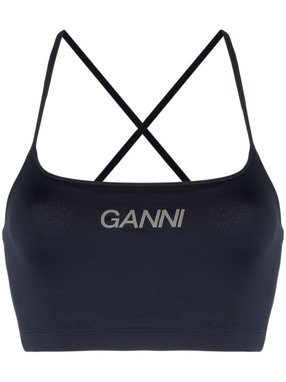 GANNI Cropped-Top mit Logo-Print - Blau von GANNI