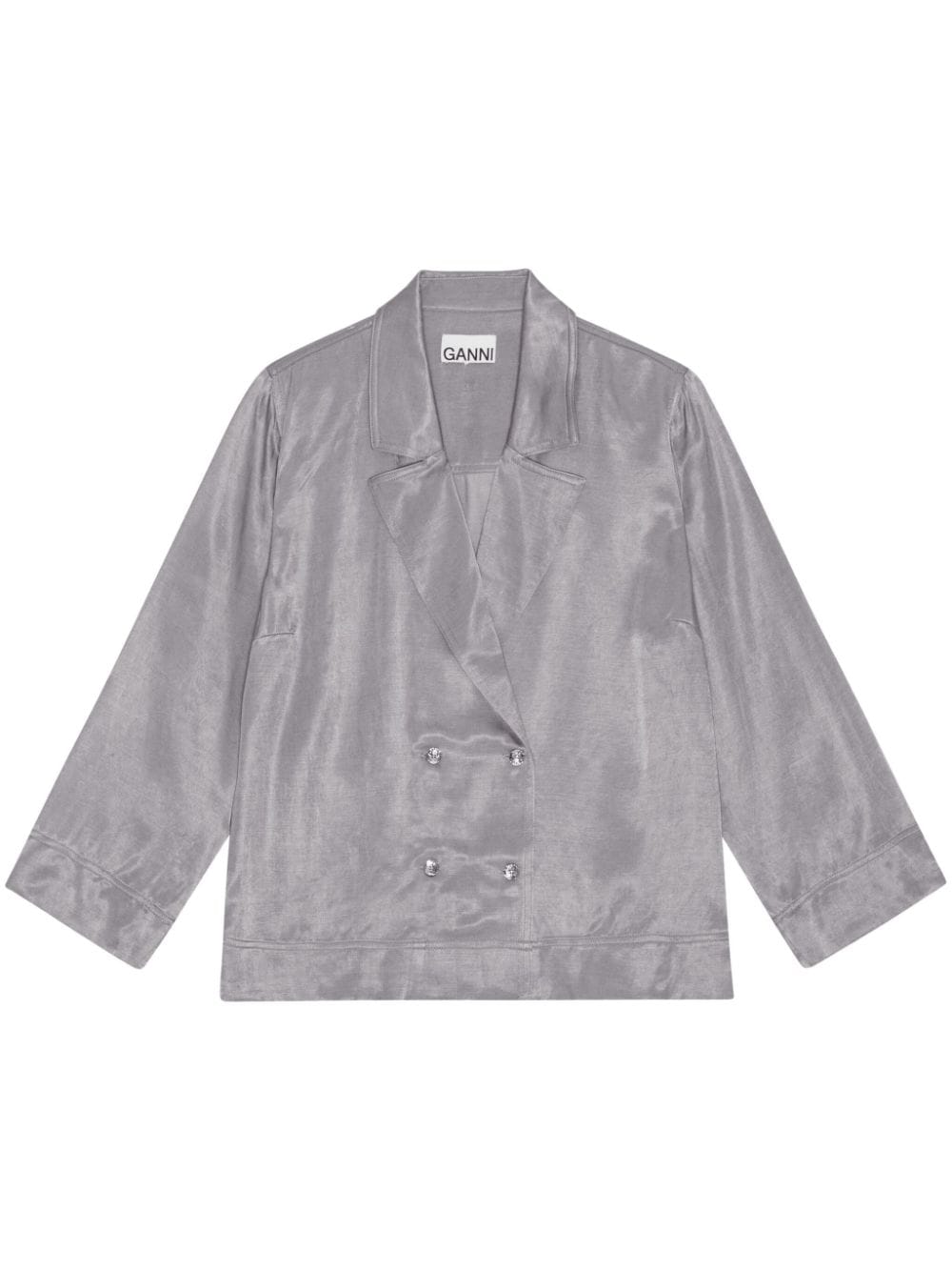 GANNI Doppelreihiger Blazer aus Satin - Grau von GANNI